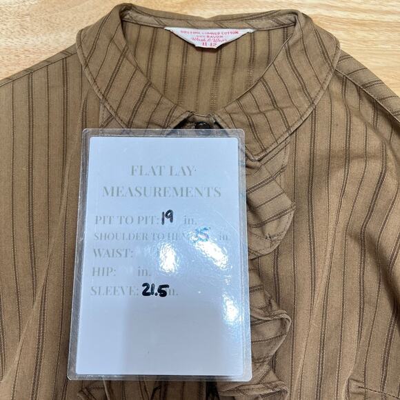 VTG Wash & Wear Brown Pinstriped Ruffled Collar Long Sleeve Dress Girls 11/12 L - Picture 5 of 5